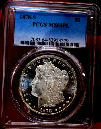 モーガン シルバードル 1878 S PCGS MS 64 PL ガラス製カメオコイン 非常に美しいミラー