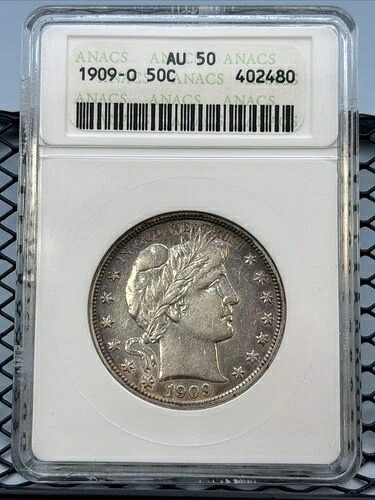 1909-O 50C AU50 ANACS ソープボックス バーバー ハーフドル