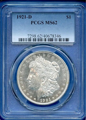 1921 D PCGS MS62 モーガン シルバー ダラー $1 米国造幣局コイン 1921-D MS-62 ルックス PL