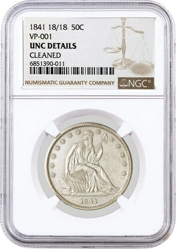 1841年 18/18 50セント シーテッド リバティ ハーフドル シルバー VP-001 NGC UNC 詳細クリーニング済み