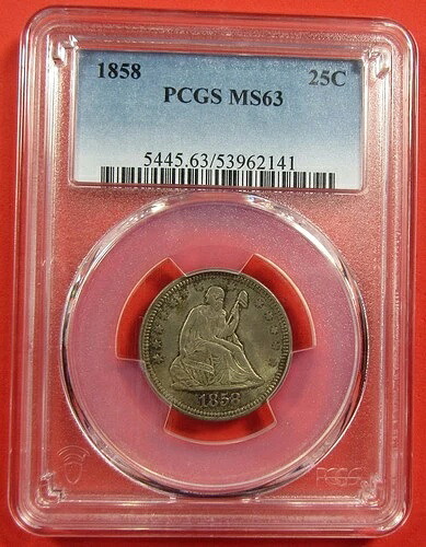 1858年製 25セント PCGS MS63。厳選されたオリジナルのシーティングリバティクォーター。(1125004)