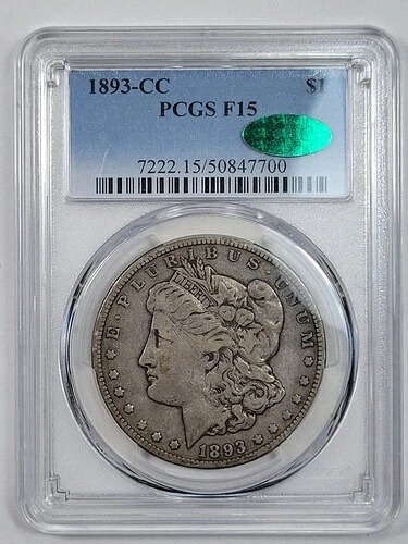1893年 CC モルガン シルバー ダラー $1 PCGS F15 CAC グリーンビーン カーソンシティ *K475