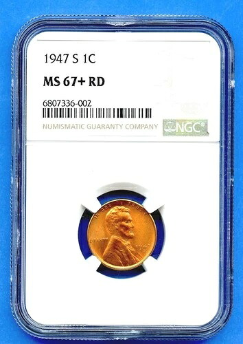 1947 S NGC MS67+RD リンカーン 1 セント 1c ウィート ペニー 1947-S MS-67+ RD トップ ポップ!