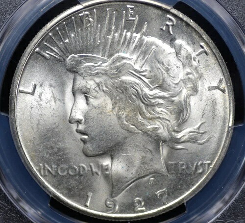 1927年ピースドル PCGS MS 63 サテンのような滑らかさと優れたフロスティな光沢、なし