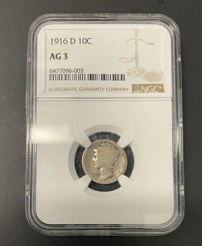 1916年製 マーキュリーダイム NGC AG3