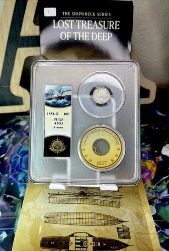 深海の失われた財宝、PCGS AU53 1854O 座像ダイム矢 銀+金粉