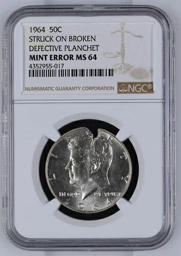 1964年ケネディハーフダラーNGC MS64 ミントエラー - 破損した欠陥品に打刻