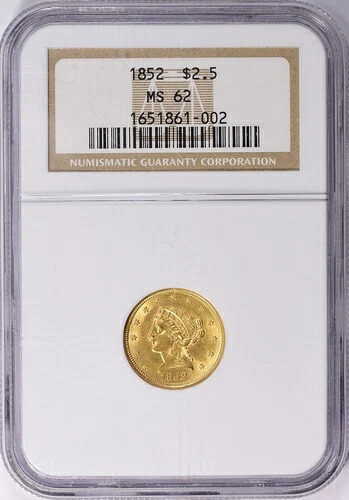 1852年 リバティヘッド 2.5ドル クォーターイーグルゴールド NGC MS62