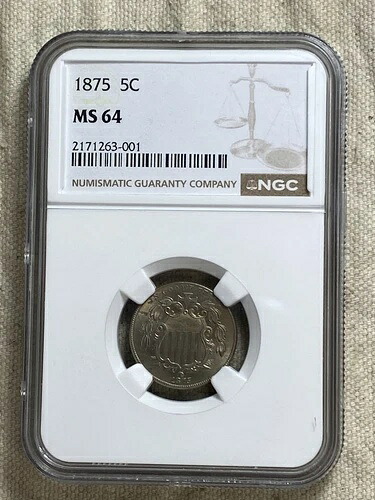 1875年 5C NGC MS64 シールドニッケル ニアジェム タフダーデイト アトラクティブタイプコイン