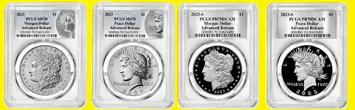 2023年 モルガン＆ピース・ダラー PCGS MS PR 70 アドバンスドリリース 4枚組 シルバーフォイル