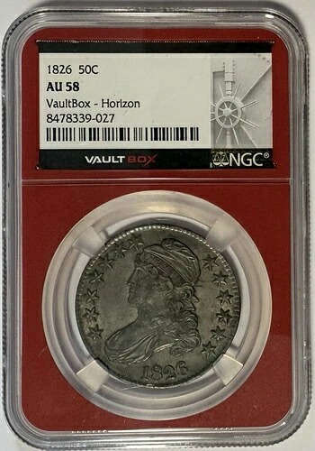 1826年 キャップドバスト ハーフダラー 50セント NGC AU58 ??金庫 レッドコア - 未使用品に見えます??