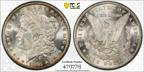 1881年CCモルガン銀貨 PCGS MS-64