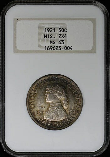 ミズーリ州 1921年 2X4 シルバー記念 50セント NGC MS63 オールドブリックホルダー