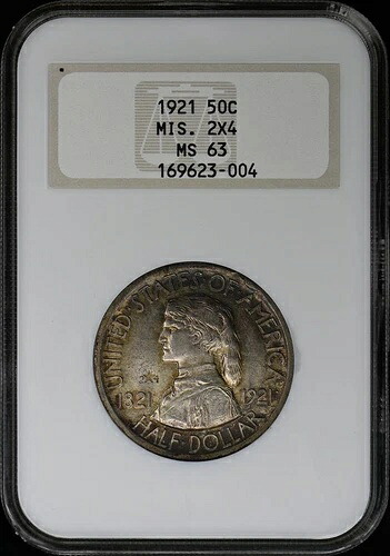 ミズーリ州 1921年 2X4 シルバー記念 50セント NGC MS63 オールドブリックホルダー