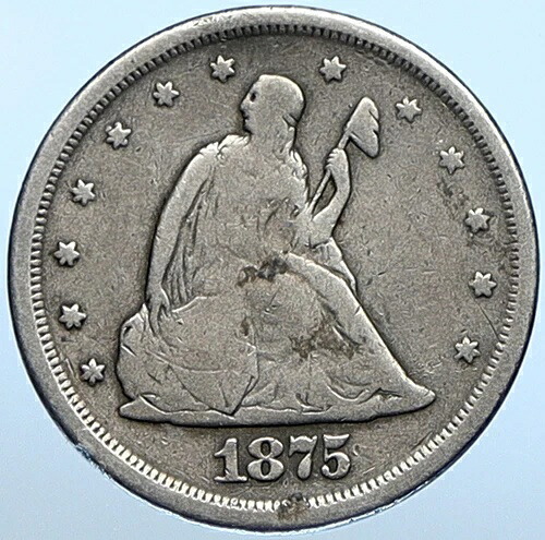 1875年 アメリカ合衆国 銀貨 自由の女神像 20セント イーグル i108546
