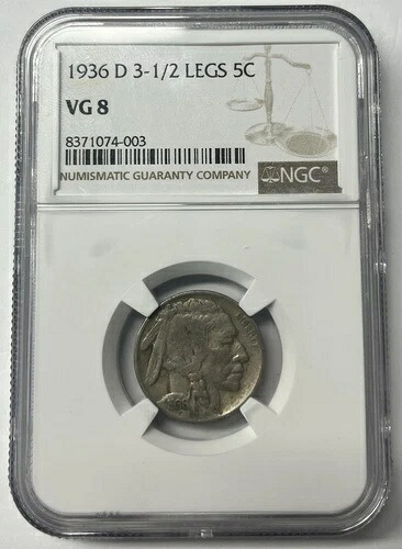 1936 D 3 1/2 レッグバッファローニッケル ANACS VG 8-