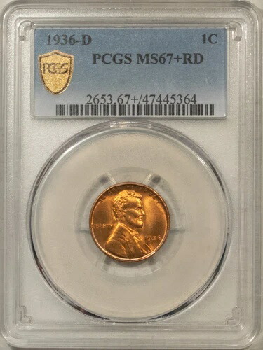 1936-D リンカーン・セント - PCGS MS-67+ RD、まさに極上！ 非常に丈夫！