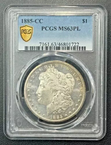 1885 CC モルガン シルバー ダラー PCGS MS-63 プルーフライク、高品位コイン、レインボーレヴ