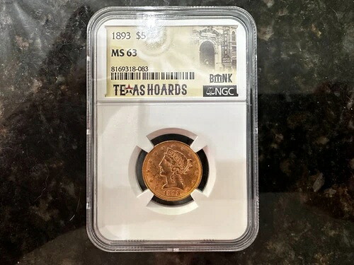 1893年 リバティヘッド $5 ハーフイーグルゴールド PCGS MS63-