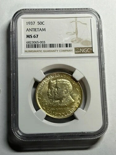 1937年 アンティータム・コモン・ハーフダラー NGC MS67 素晴らしい外観 高品質キー