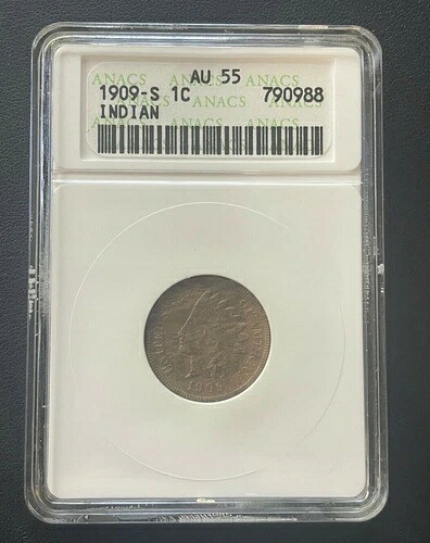 1909年-S インディアンヘッド 1セント オールド ANACS スモールケース AU-55 ハイグレードキー 日付コイン-