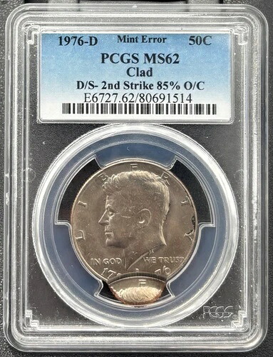 1976 D/S ダブルストラック 2nd 85% オフ センター ケネディ クラッド 1/2 ドル PCGS MS 62-