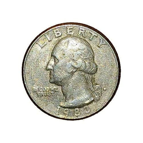 1983年（D）ワシントン・クォーター硬貨（塗りつぶしエラーおよび文字の結合異常あり）