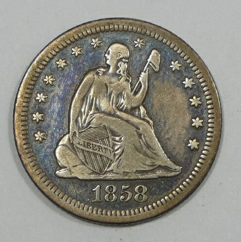 お買い得 1858-S リバティ シーテッド クォーター 非常に良好な銀貨 25セント