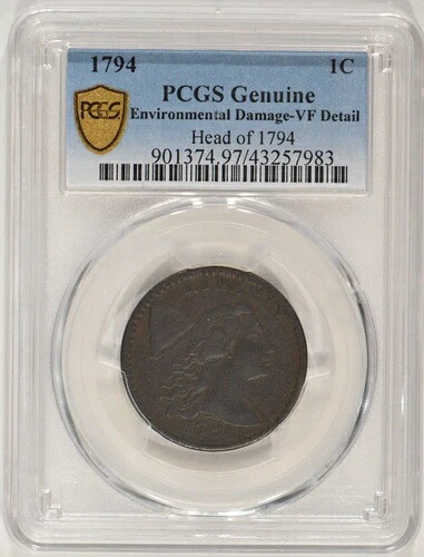 1794年 リバティキャップ ラージセント 1セント PCGS VF 詳細 環境ダメージ 43257983