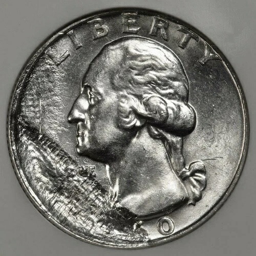 1960年 NGC MS63 部分的に布地を貫通したシルバークォーター ミントエラー 非常に希少