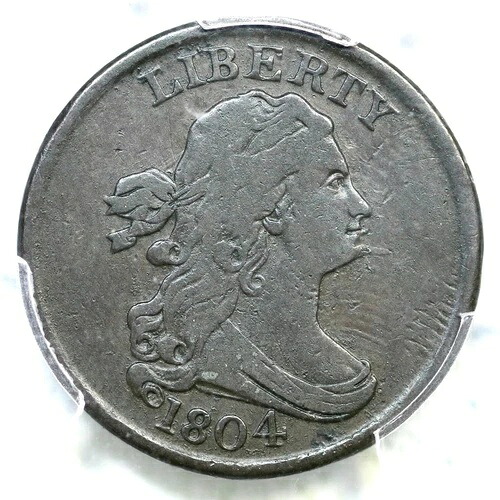 1804 C-7 R-4 PCGS F 15 スパイク付き顎ドレープ胸像 ハーフセントコイン 1/2セント