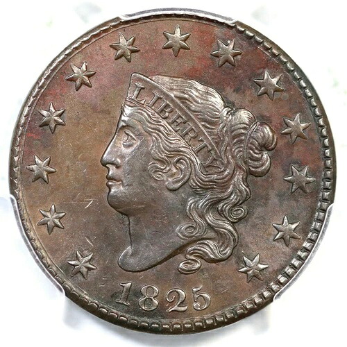 1825 N-8 R-3 PCGS AU 詳細 マトロンまたはコロネットヘッド ラージセントコイン 1セント