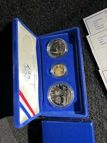 1986年米国造幣局自由の女神記念銀貨・金貨プルーフ3枚セット