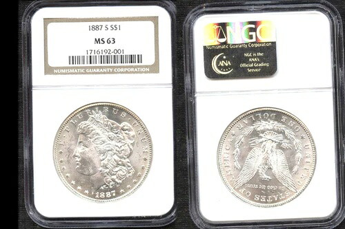 1887年-S $1 MS63 NGC-ホワイト-新品同様ラスター -
