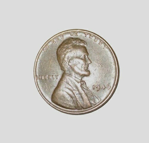 1946年小麦ペニー、小さな印刷、縁の「L」の非常に珍しい誤り、リバティの「L」