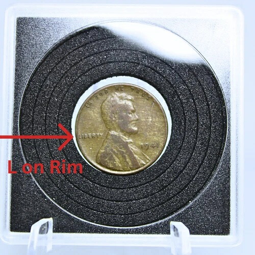 希少な1941年小麦ペニーエラー、ミントマークなし、縁に「L」、1セント硬貨