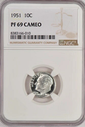 1951年 ルーズベルト ダイム プルーフ NGC PF 69 カメオ PR69CAM フロスティコイン 10セント