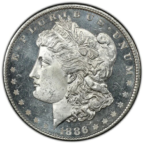 1886-P 1ドル モルガン・ダラー PCGS MS65 DMPL -- ホワイトフロスティカメオジェム（ディープミラー付き）