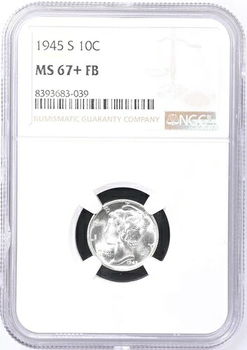 1945年 S マーキュリーダイム NGC MS-67+ FB