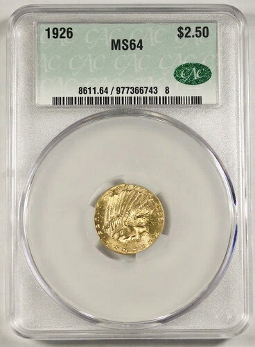 1926年 2.5ドル (2 1/2ドル) インディアンヘッドクォーターイーグル金貨 CACG CAC MS64 GEM BU