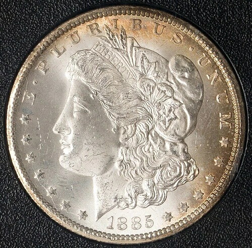 モルガン・シルバー・ダラー 1885-CC GSA ANACS MS-64!美しい色合いのコイン。厳しい年だったね!
