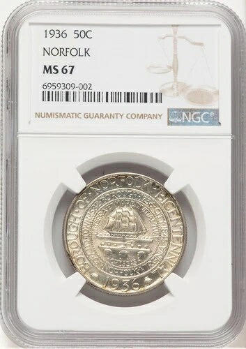 1936 年ノーフォーク記念品 - NGC MS67 - 素晴らしい琥珀色の美しい表面！