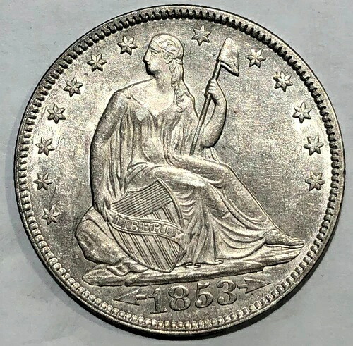 1853年 自由の女神像 半ドル銀貨 矢と光線 *