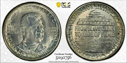 1950年 P 50セント ブッカー・T・ワシントン記念ハーフドル PCGS MS 67 ゴールドシールド