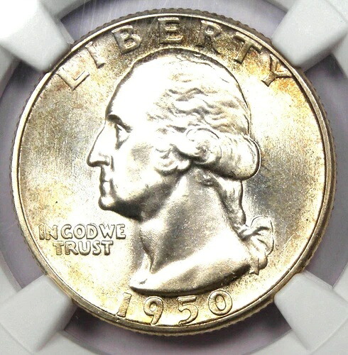 1950年ワシントンクォーター 25セント認定 NGC MS67+ CACプラスグレード - $2,250 値-