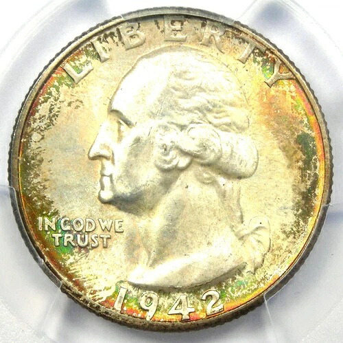 1942年-Dワシントン・クォーター25セント。PCGS MS67+ CAC Plus認定 - 価値1800ドル