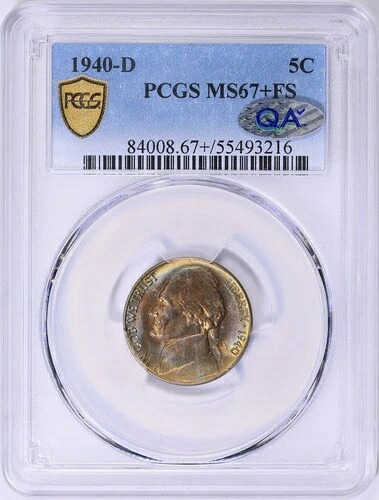 1940-D ジェファーソンニッケル PCGS MS67+FS QA フルステップ レインボートーン PQ コイン｜WORLD RESOURCE【QUEEN店】