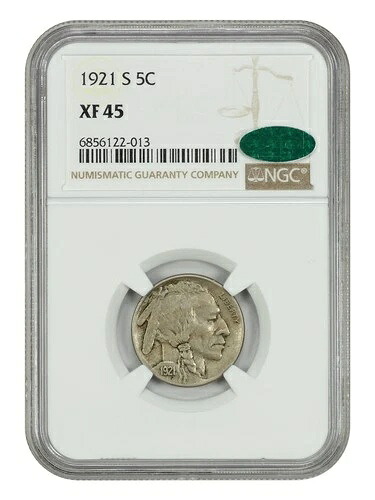 1921年-S 5C NGC/CAC XF45-バッファローニッケル-キー日付-