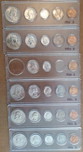 1950-1958 1 セント、5 セント、10 セント、25 セント、50 セント硬貨 - ミントのようなセット - P、D、S - 送料無料! 237,600円