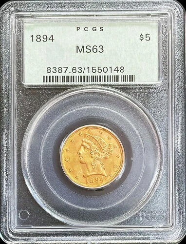1894年 ゴールド USA $5 リバティヘッド ハーフイーグルコイン PCGS ミントステート 63 OGH